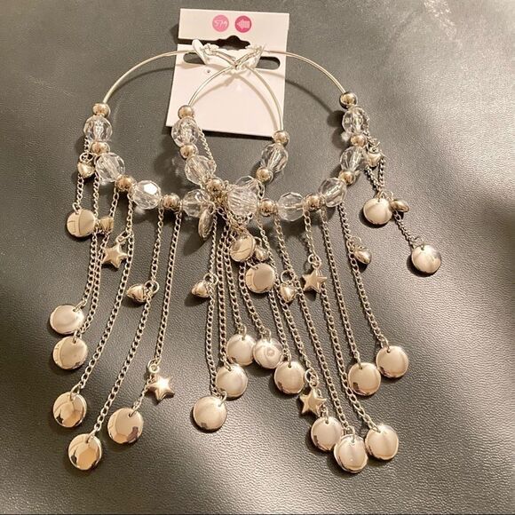 Huge bead and chain hoop earrings - Picture 2 of 3